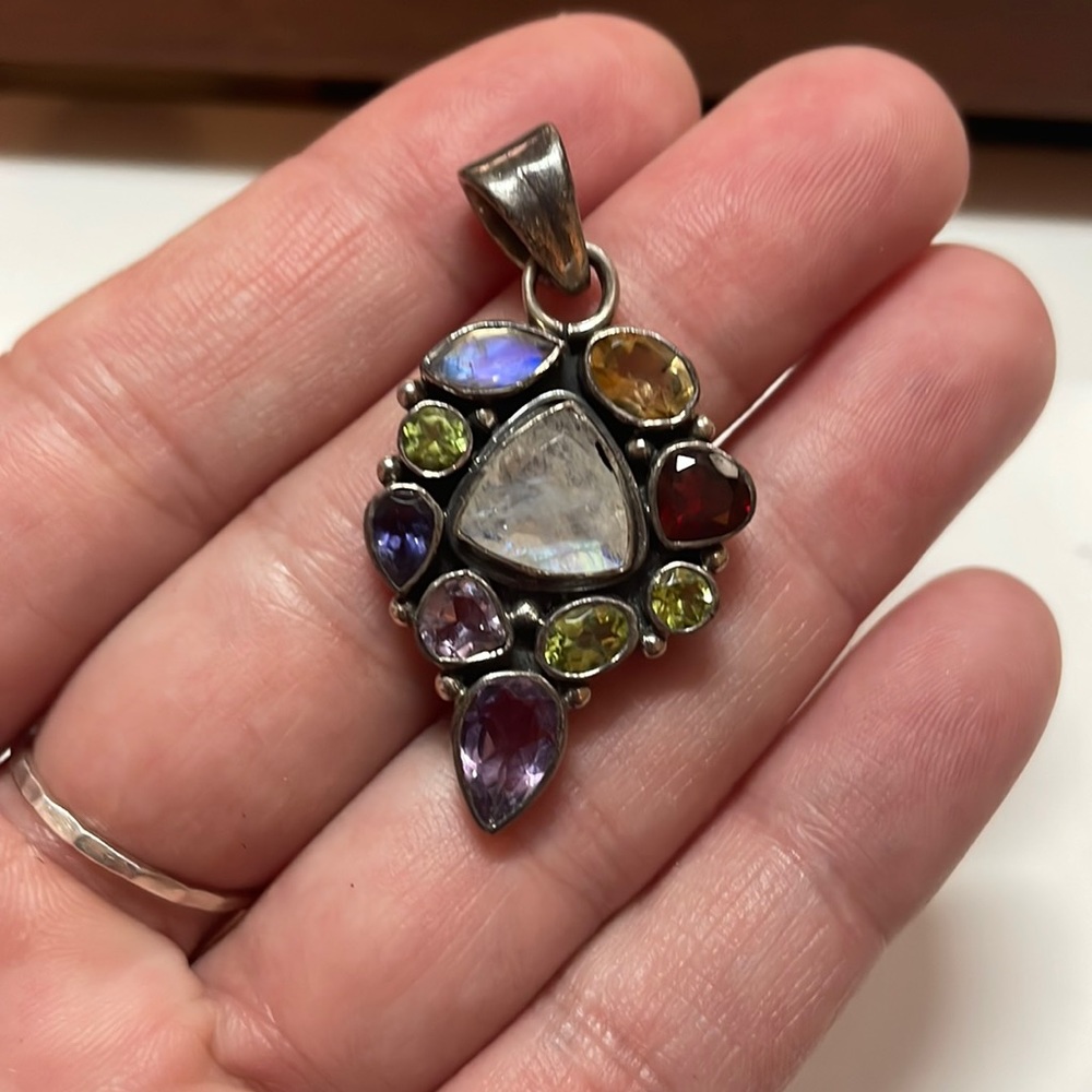 Large Sterling Silver Multi Stone, Multicolored P… - image 3